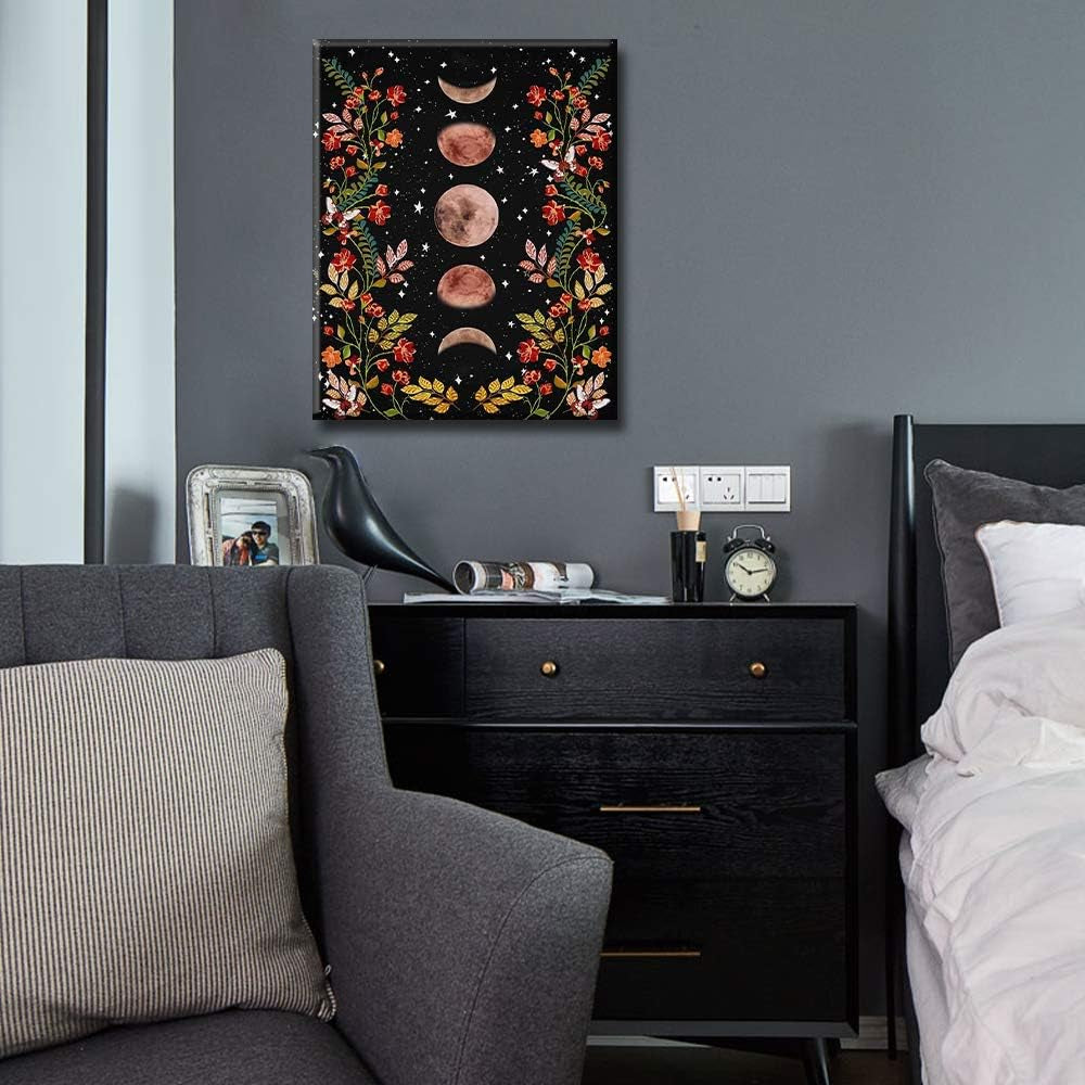 Paint by Numbers for Adults Moonlit Garden Painting by Numbers for Adults Moon Phase Surrounded by Vines and Flowers Black Adult Paint by Number Kit Unique Gift for Adults, 16"X20"(Frameless)