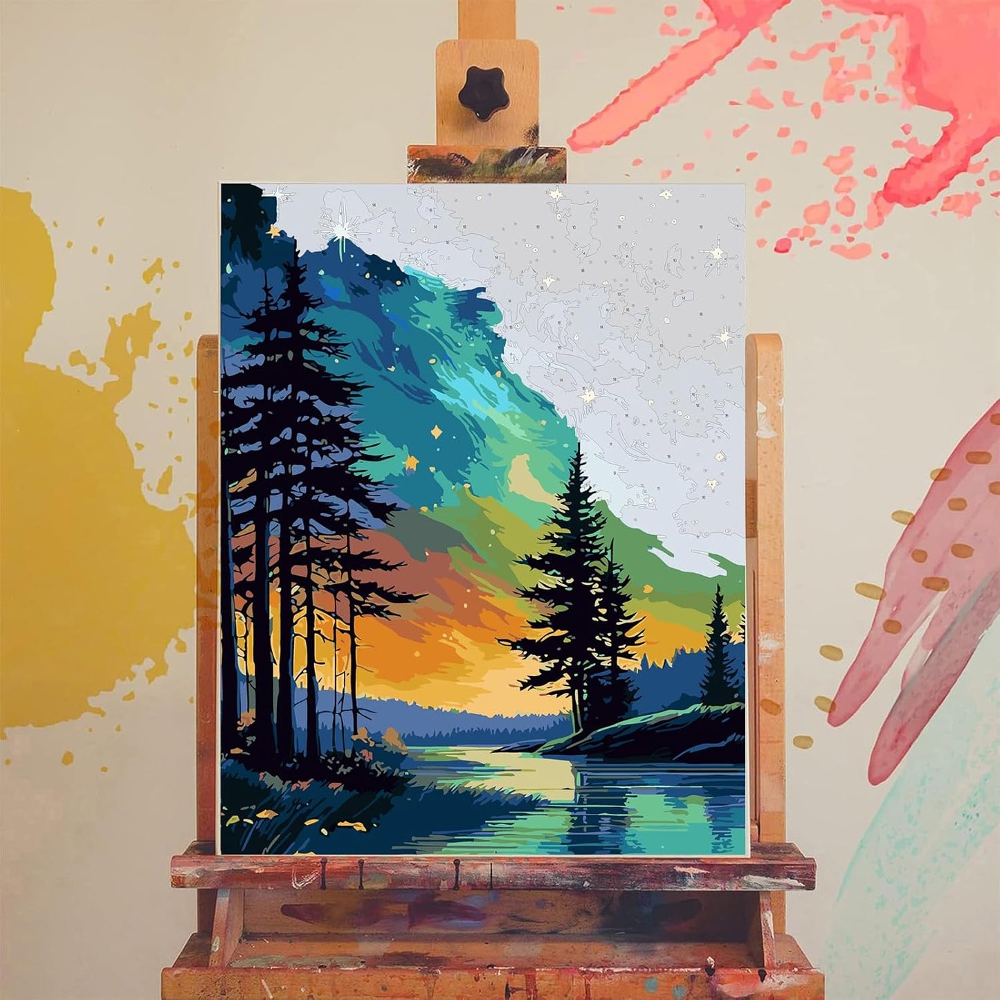 Starry Sky Paint by Numbers for Adults - Starry Night Paint by Number on Canvas without Frame, DIY Abstract Landscape Oil Painting for Gift Home Wall Decor (16X20 Inch)