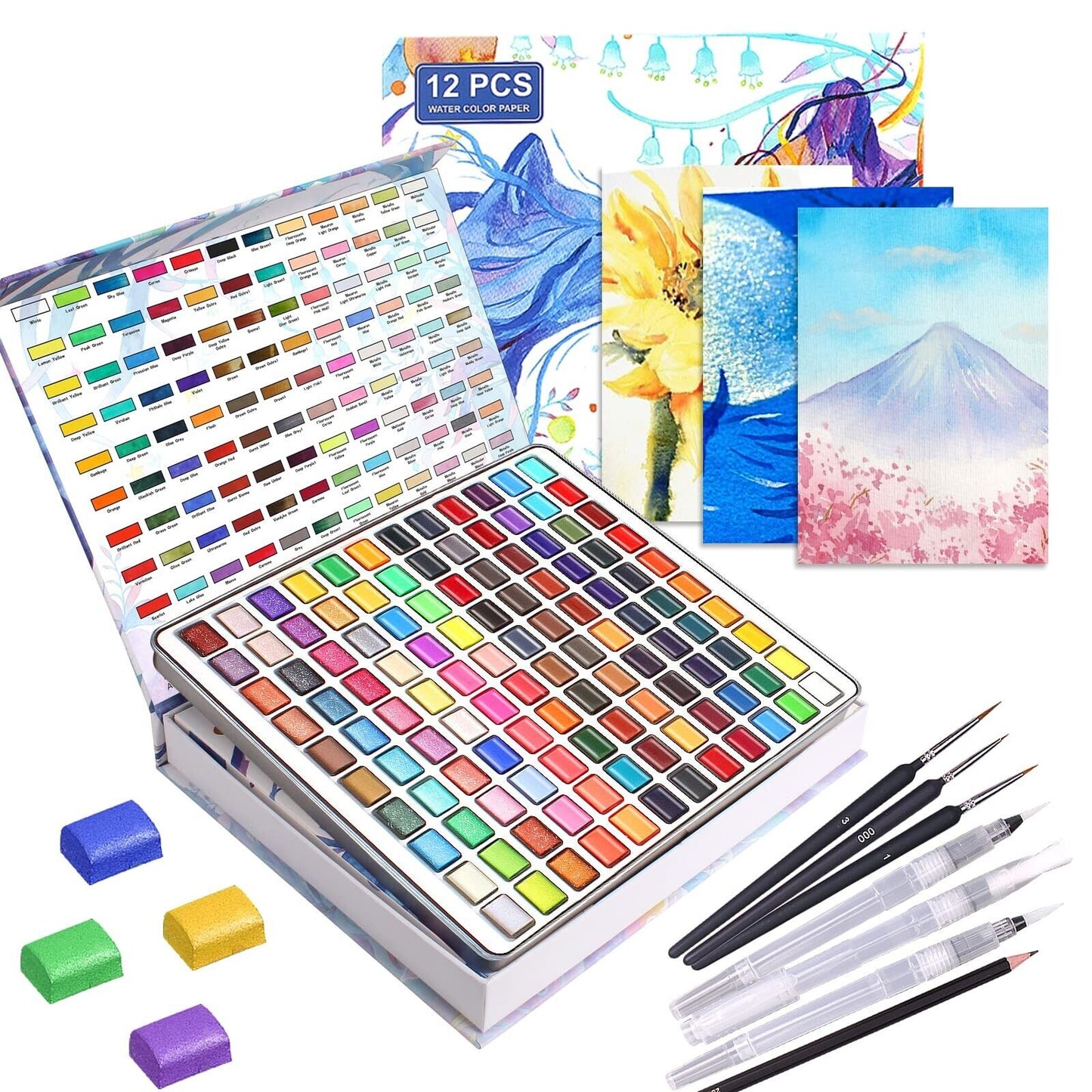 Gunsamg Watercolor Paint Set 120 Colors in Portable Box with Palette Includin...