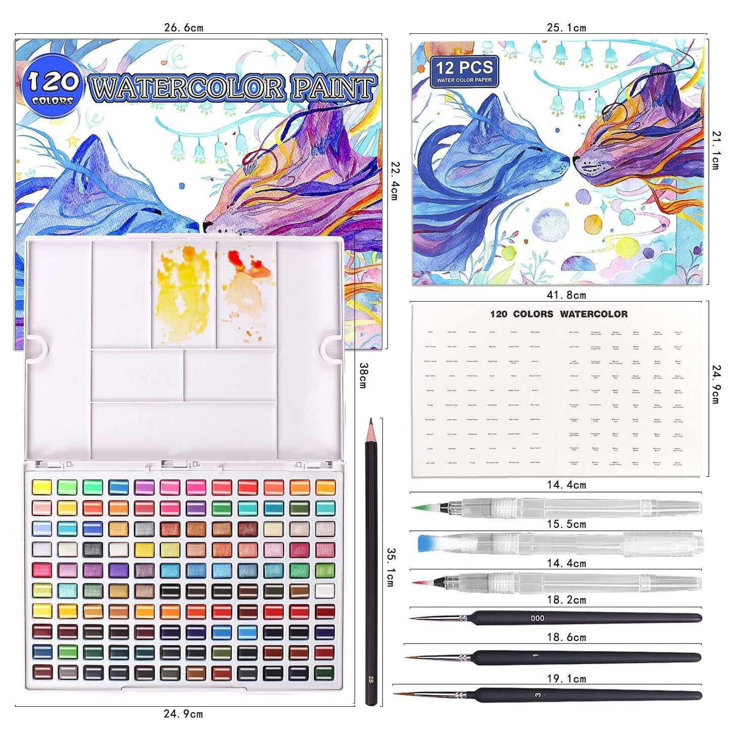 Gunsamg Watercolor Paint Set 120 Colors in Portable Box with Palette Includin...