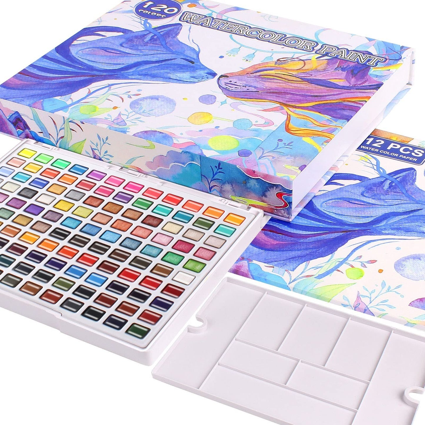 Gunsamg Watercolor Paint Set 120 Colors in Portable Box with Palette Includin...
