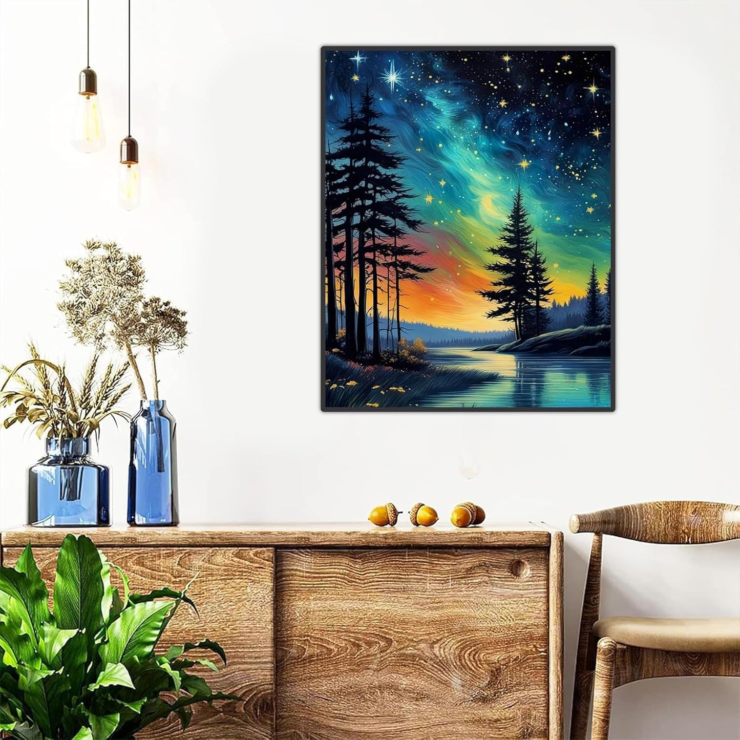 Starry Sky Paint by Numbers for Adults - Starry Night Paint by Number on Canvas without Frame, DIY Abstract Landscape Oil Painting for Gift Home Wall Decor (16X20 Inch)