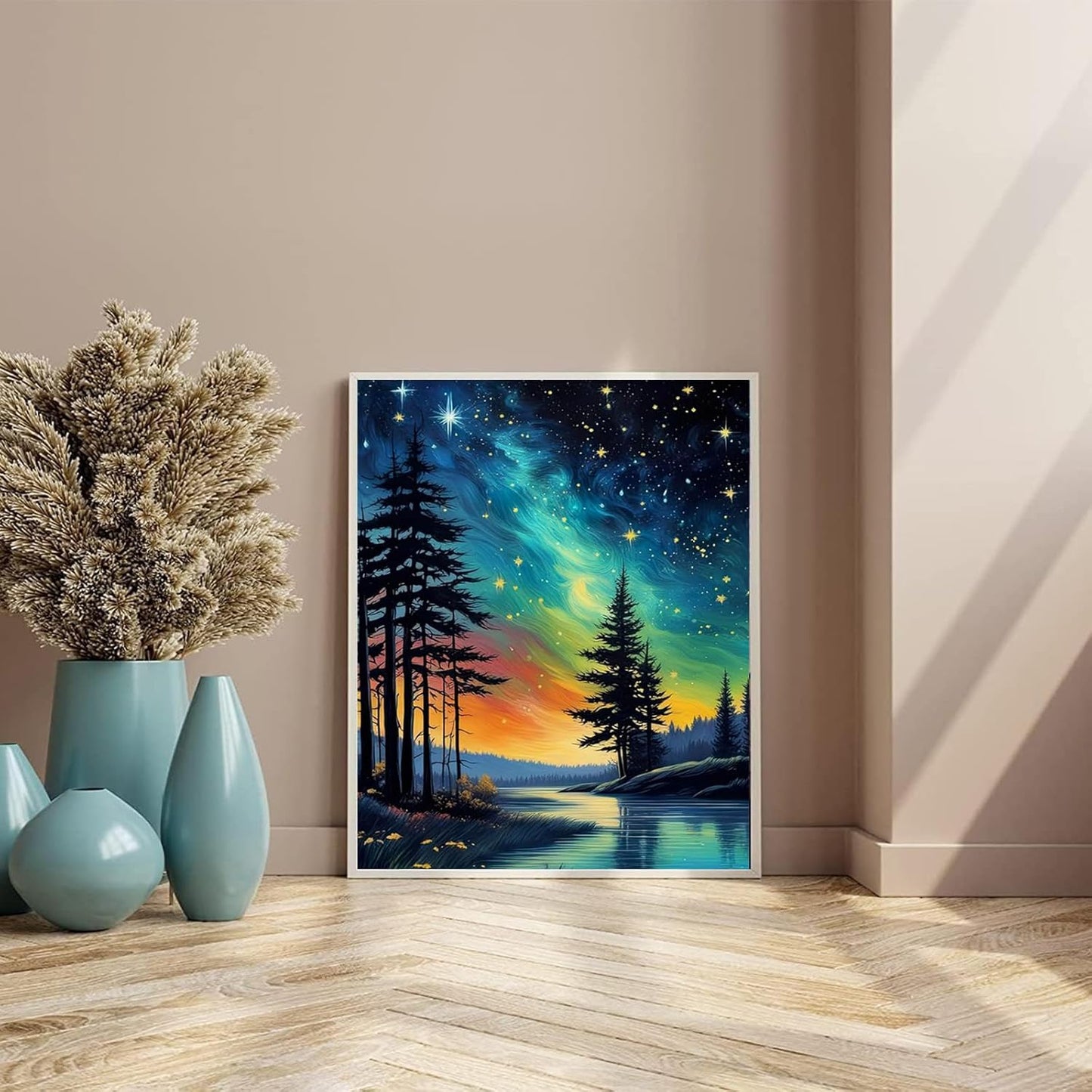 Starry Sky Paint by Numbers for Adults - Starry Night Paint by Number on Canvas without Frame, DIY Abstract Landscape Oil Painting for Gift Home Wall Decor (16X20 Inch)