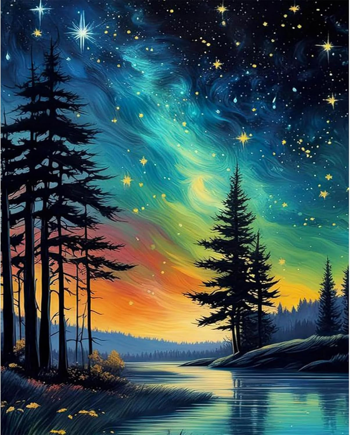 Starry Sky Paint by Numbers for Adults - Starry Night Paint by Number on Canvas without Frame, DIY Abstract Landscape Oil Painting for Gift Home Wall Decor (16X20 Inch)