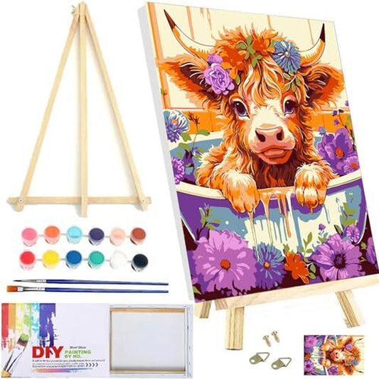 Cow Paint by Number for Adults Framed Canvas,Diy Arts and Crafts for Lucky Cow