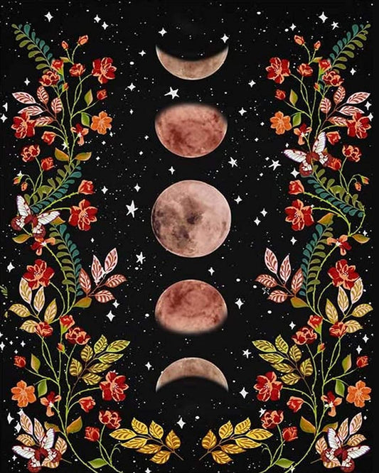 Paint by Numbers for Adults Moonlit Garden Painting by Numbers for Adults Moon Phase Surrounded by Vines and Flowers Black Adult Paint by Number Kit Unique Gift for Adults, 16"X20"(Frameless)