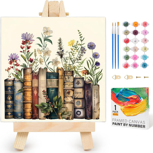 Framed Paint by Numbers Kit for Adults Beginner & Kids Ages 8-12, Book Paint by Numbers without Easel, DIY Number Painting for Adults Flowers for Home Wall Decor Gift 10X 10 Inch